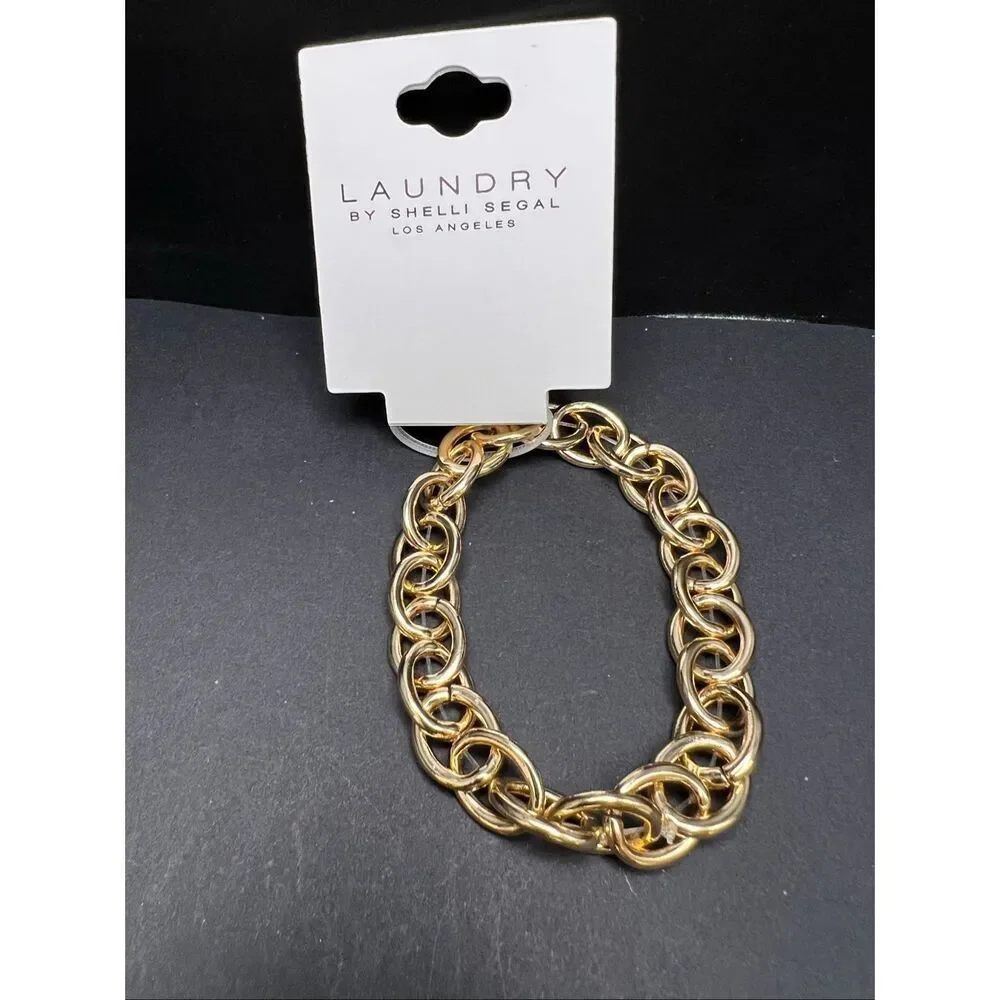 New! Laundry by Shelli Segal Gold Tone Chunky Chain Link Stretch Bracelet